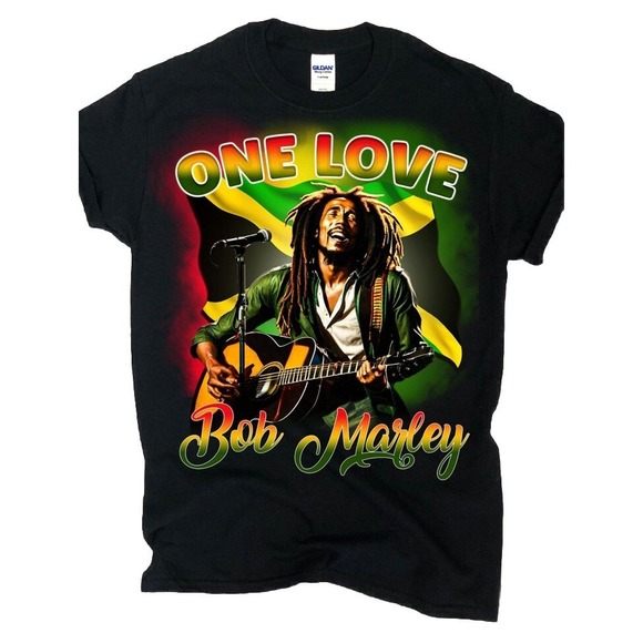 Gildan Other - Men's Bob Marley Short Sleeve Crewneck Black T-Shirt Tee "One Love" Large